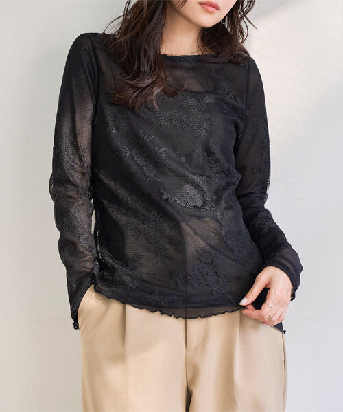 KOBE LETTUCE(コウベレタス)の「シアーレースレイヤードトップス(Tシャツ/カットソー・レディース・ブラック/ホワイト・M)」の15枚目の写真