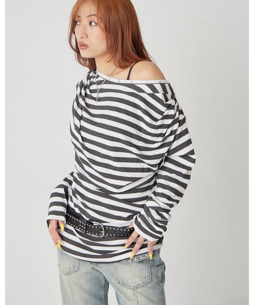 WHO'S WHO gallery（フーズフーギャラリー）の「ドレープスタッズトップス（Tシャツ/カットソー・レディース・グレー/ブラック/ホワイト/オフホワイト・FREE）」の7枚目の写真