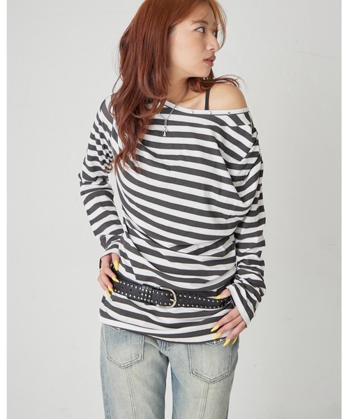 WHO'S WHO gallery（フーズフーギャラリー）の「ドレープスタッズトップス（Tシャツ/カットソー・レディース・グレー/ブラック/ホワイト/オフホワイト・FREE）」の9枚目の写真