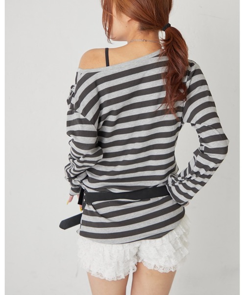 WHO'S WHO gallery（フーズフーギャラリー）の「ドレープスタッズトップス（Tシャツ/カットソー・レディース・グレー/ブラック/ホワイト/オフホワイト・FREE）」の14枚目の写真