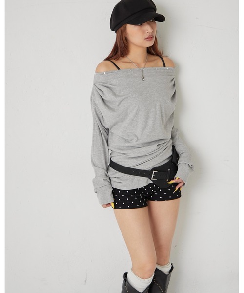 WHO'S WHO gallery（フーズフーギャラリー）の「ドレープスタッズトップス（Tシャツ/カットソー・レディース・グレー/ブラック/ホワイト/オフホワイト・FREE）」の21枚目の写真