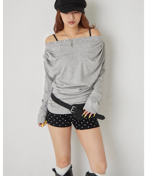 WHO'S WHO gallery（フーズフーギャラリー）の「ドレープスタッズトップス（Tシャツ/カットソー・レディース・グレー/ブラック/ホワイト/オフホワイト・FREE）」の20枚目の写真