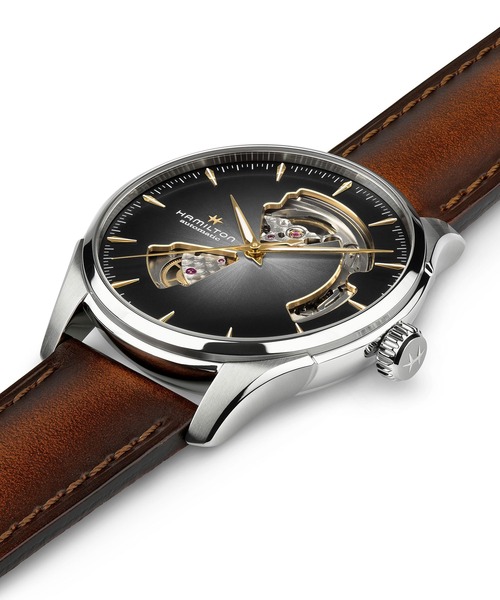 HAMILTON（ハミルトン）の「HAMILTON [ハミルトン] 腕時計 Jazzmaster （ジャズマスター） Open Heart オート 自動巻き 40MM ブラック×ブラウン（アナログ腕時計・メンズ・グレー・FREE）」の4枚目の写真