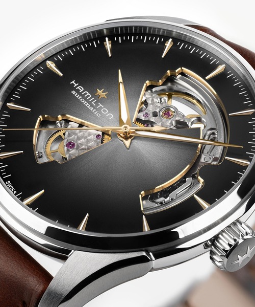 HAMILTON（ハミルトン）の「HAMILTON [ハミルトン] 腕時計 Jazzmaster （ジャズマスター） Open Heart オート 自動巻き 40MM ブラック×ブラウン（アナログ腕時計・メンズ・グレー・FREE）」の5枚目の写真