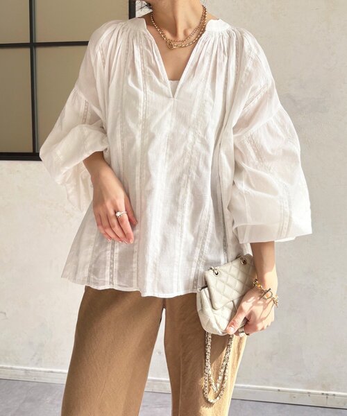 DouDou（ドゥドゥ）の「インドレーススキッパーブラウス（シャツ/ブラウス・レディース・ブラック/ホワイト/ピンク・FREE）」の9枚目の写真