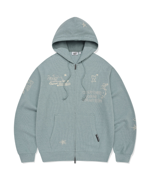 ワッフルグラフィックフードジップアップミント（パーカー）｜Wacky
