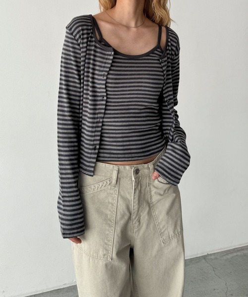 CANAL JEAN(キャナルジーン)の「HARING アイレットボーダーアンサンブル(アンサンブル・レディース・チャコールグレー/サックスブルー・ONE SIZE)」の2枚目の写真