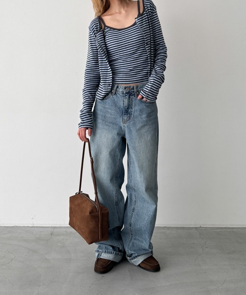 CANAL JEAN(キャナルジーン)の「HARING アイレットボーダーアンサンブル(アンサンブル・レディース・チャコールグレー/サックスブルー・ONE SIZE)」の4枚目の写真
