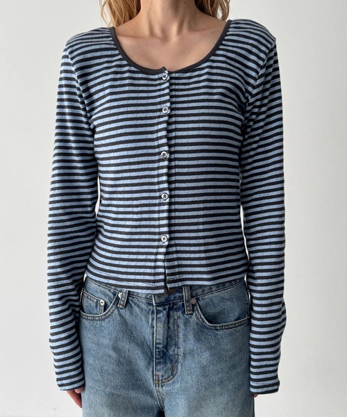 CANAL JEAN(キャナルジーン)の「HARING アイレットボーダーアンサンブル(アンサンブル・レディース・チャコールグレー/サックスブルー・ONE SIZE)」の5枚目の写真