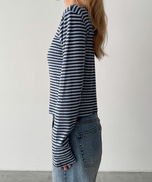 CANAL JEAN(キャナルジーン)の「HARING アイレットボーダーアンサンブル(アンサンブル・レディース・チャコールグレー/サックスブルー・ONE SIZE)」の6枚目の写真