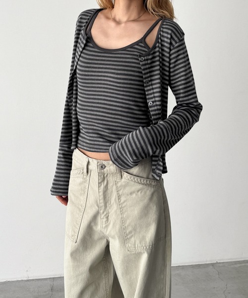 CANAL JEAN(キャナルジーン)の「HARING アイレットボーダーアンサンブル(アンサンブル・レディース・チャコールグレー/サックスブルー・ONE SIZE)」の17枚目の写真