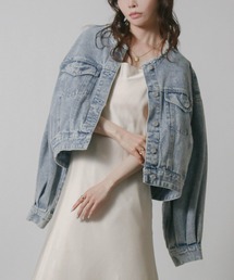 NYLAUS（ナイラス）の「【SG】ノーカラーショート丈デニムジャケット Gジャン ボリューム袖 カットオフ（デニムジャケット）」