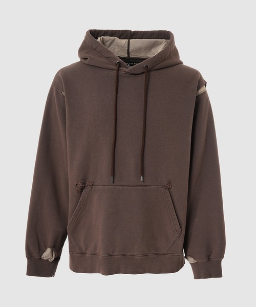 FACETASM（ファセッタズム）の「DAMAGED HOODIE（パーカー・メンズ・ブラウン/チャコールグレー・3/4）」の2枚目の写真