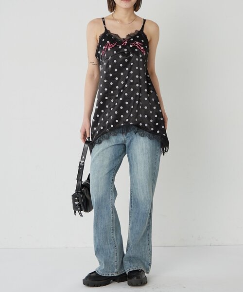 WHO'S WHO gallery（フーズフーギャラリー）の「ロゴサテンキャミワンピ(ドット柄/無地)（ワンピース・レディース・ブラック/グレー/オフホワイト/ネイビー・FREE）」の2枚目の写真