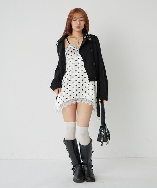 WHO'S WHO gallery（フーズフーギャラリー）の「ロゴサテンキャミワンピ(ドット柄/無地)（ワンピース・レディース・ブラック/グレー/オフホワイト/ネイビー・FREE）」の7枚目の写真