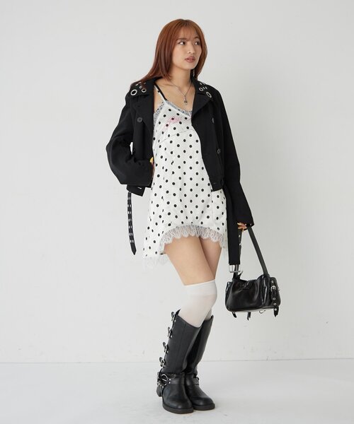 WHO'S WHO gallery（フーズフーギャラリー）の「ロゴサテンキャミワンピ(ドット柄/無地)（ワンピース・レディース・ブラック/グレー/オフホワイト/ネイビー・FREE）」の8枚目の写真