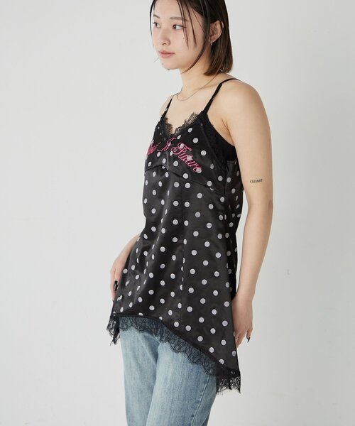 WHO'S WHO gallery（フーズフーギャラリー）の「ロゴサテンキャミワンピ(ドット柄/無地)（ワンピース・レディース・ブラック/グレー/オフホワイト/ネイビー・FREE）」の10枚目の写真