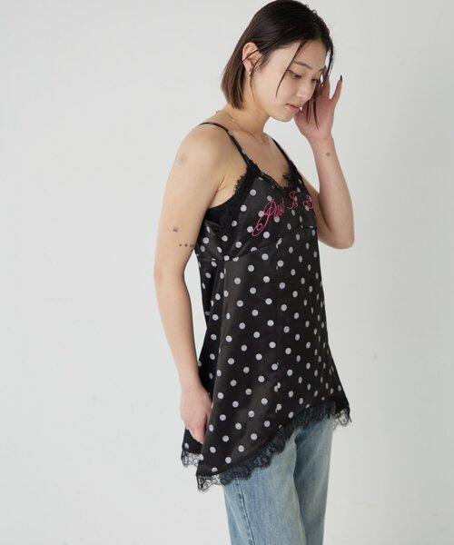 WHO'S WHO gallery（フーズフーギャラリー）の「ロゴサテンキャミワンピ(ドット柄/無地)（ワンピース・レディース・ブラック/グレー/オフホワイト/ネイビー・FREE）」の11枚目の写真
