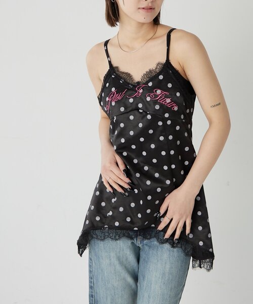 WHO'S WHO gallery（フーズフーギャラリー）の「ロゴサテンキャミワンピ(ドット柄/無地)（ワンピース・レディース・ブラック/グレー/オフホワイト/ネイビー・FREE）」の12枚目の写真