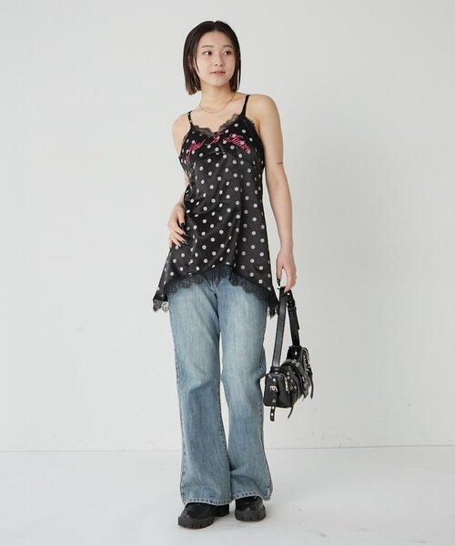 WHO'S WHO gallery（フーズフーギャラリー）の「ロゴサテンキャミワンピ(ドット柄/無地)（ワンピース・レディース・ブラック/グレー/オフホワイト/ネイビー・FREE）」の13枚目の写真