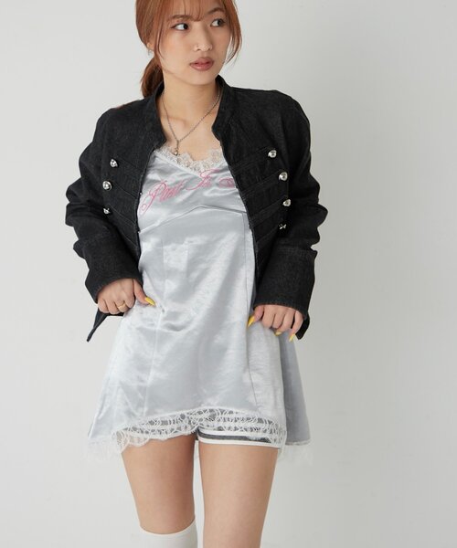 WHO'S WHO gallery（フーズフーギャラリー）の「ロゴサテンキャミワンピ(ドット柄/無地)（ワンピース・レディース・ブラック/グレー/オフホワイト/ネイビー・FREE）」の15枚目の写真