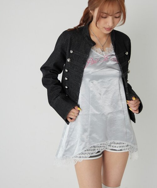 WHO'S WHO gallery（フーズフーギャラリー）の「ロゴサテンキャミワンピ(ドット柄/無地)（ワンピース・レディース・ブラック/グレー/オフホワイト/ネイビー・FREE）」の16枚目の写真