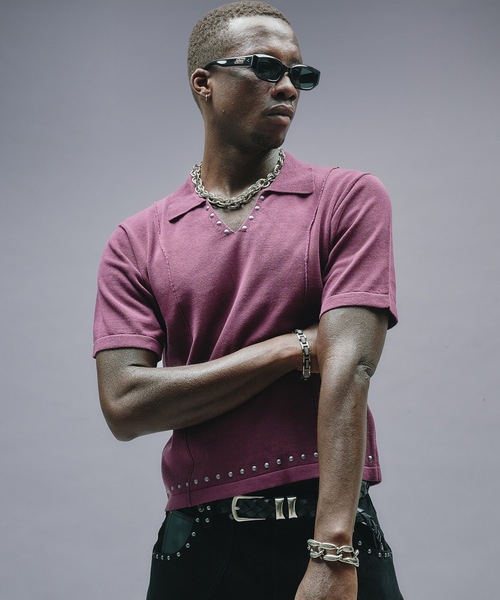 ANDER HUNK（アンダーハンク）の「Studs Design Skipper Polo / スタッズデザインスキッパーポロ（ニット/セーター・メンズ・パープル/ブラック・MEDIUM/LARGE）」の16枚目の写真