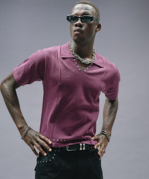 ANDER HUNK（アンダーハンク）の「Studs Design Skipper Polo / スタッズデザインスキッパーポロ（ニット/セーター・メンズ・パープル/ブラック・MEDIUM/LARGE）」の17枚目の写真