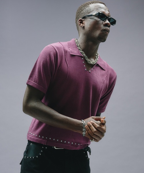 ANDER HUNK（アンダーハンク）の「Studs Design Skipper Polo / スタッズデザインスキッパーポロ（ニット/セーター・メンズ・パープル/ブラック・MEDIUM/LARGE）」の21枚目の写真