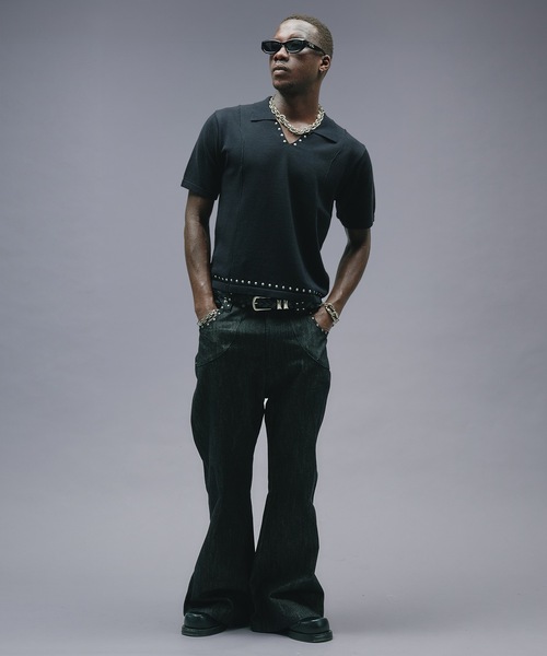ANDER HUNK（アンダーハンク）の「Studs Design Skipper Polo / スタッズデザインスキッパーポロ（ニット/セーター・メンズ・パープル/ブラック・MEDIUM/LARGE）」の10枚目の写真