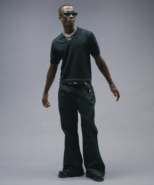 ANDER HUNK（アンダーハンク）の「Studs Design Skipper Polo / スタッズデザインスキッパーポロ（ニット/セーター・メンズ・パープル/ブラック・MEDIUM/LARGE）」の13枚目の写真