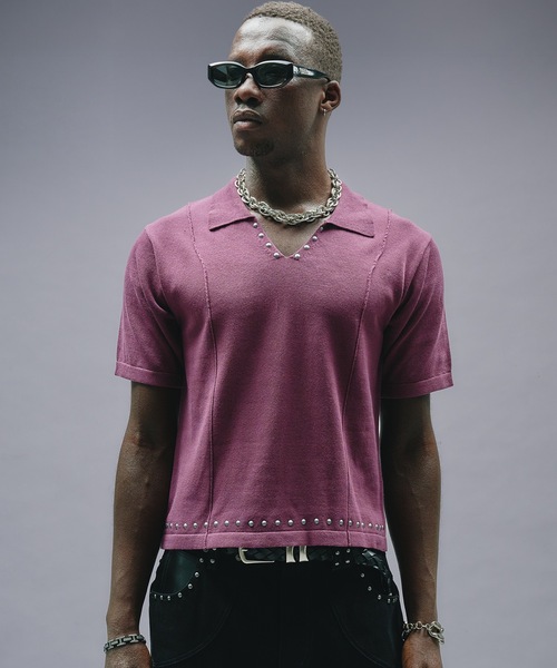 ANDER HUNK（アンダーハンク）の「Studs Design Skipper Polo / スタッズデザインスキッパーポロ（ニット/セーター・メンズ・パープル/ブラック・MEDIUM/LARGE）」の18枚目の写真