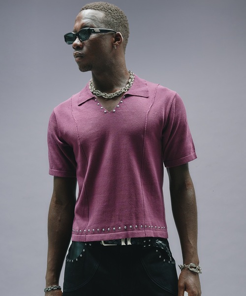 ANDER HUNK（アンダーハンク）の「Studs Design Skipper Polo / スタッズデザインスキッパーポロ（ニット/セーター・メンズ・パープル/ブラック・MEDIUM/LARGE）」の19枚目の写真