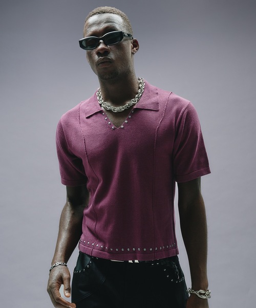 ANDER HUNK（アンダーハンク）の「Studs Design Skipper Polo / スタッズデザインスキッパーポロ（ニット/セーター・メンズ・パープル/ブラック・MEDIUM/LARGE）」の20枚目の写真