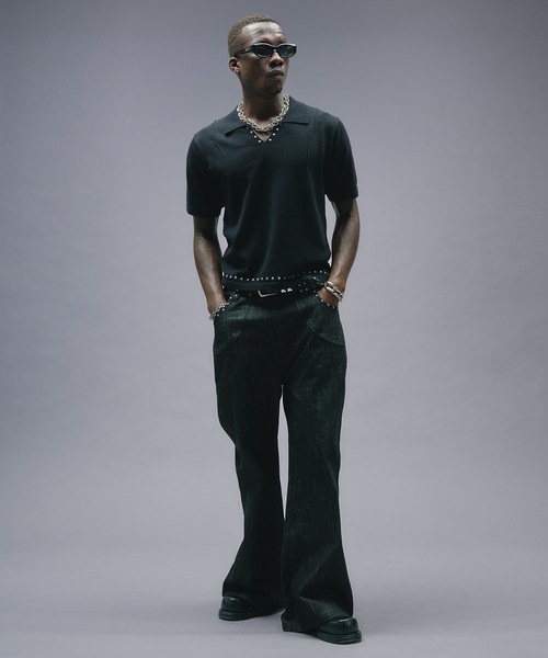 ANDER HUNK（アンダーハンク）の「Studs Design Skipper Polo / スタッズデザインスキッパーポロ（ニット/セーター・メンズ・パープル/ブラック・MEDIUM/LARGE）」の11枚目の写真