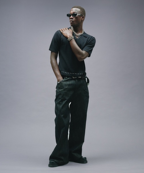 ANDER HUNK（アンダーハンク）の「Studs Design Skipper Polo / スタッズデザインスキッパーポロ（ニット/セーター・メンズ・パープル/ブラック・MEDIUM/LARGE）」の12枚目の写真