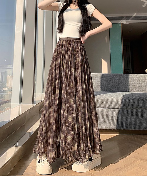 Girly Doll(ガーリードール)の「シアーチェックロングスカート(スカート・レディース・ブラウン/ブラック/ブルー・F)」の19枚目の写真