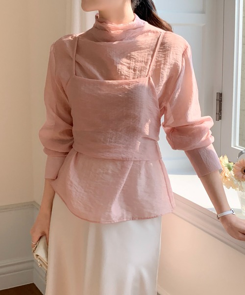 Doula Doula（ドゥーラドゥーラ）の「ビスチェドッキングハイネックシアーブラウス（シャツ/ブラウス・レディース・グレー/ピンク・FREE）」の2枚目の写真