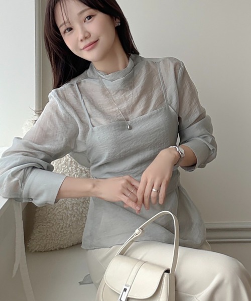 Doula Doula（ドゥーラドゥーラ）の「ビスチェドッキングハイネックシアーブラウス（シャツ/ブラウス・レディース・グレー/ピンク・FREE）」の3枚目の写真