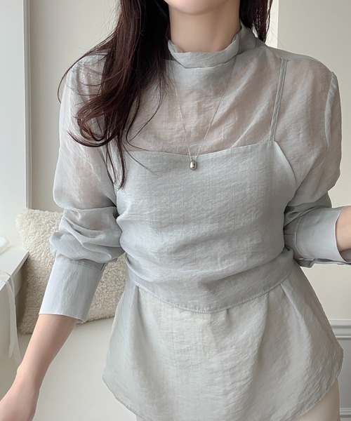 Doula Doula（ドゥーラドゥーラ）の「ビスチェドッキングハイネックシアーブラウス（シャツ/ブラウス・レディース・グレー/ピンク・FREE）」の4枚目の写真