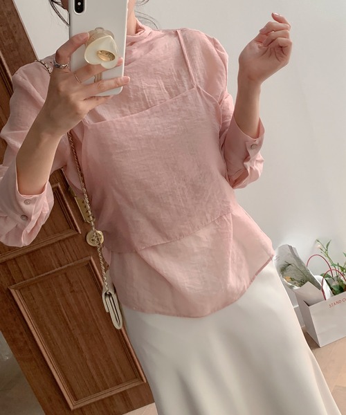 Doula Doula（ドゥーラドゥーラ）の「ビスチェドッキングハイネックシアーブラウス（シャツ/ブラウス・レディース・グレー/ピンク・FREE）」の12枚目の写真