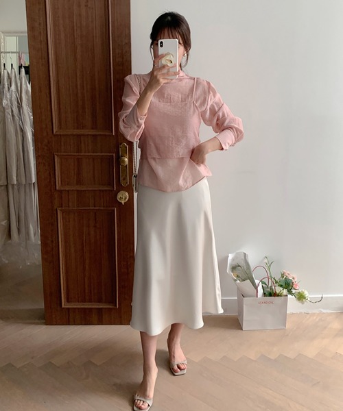 Doula Doula（ドゥーラドゥーラ）の「ビスチェドッキングハイネックシアーブラウス（シャツ/ブラウス・レディース・グレー/ピンク・FREE）」の13枚目の写真