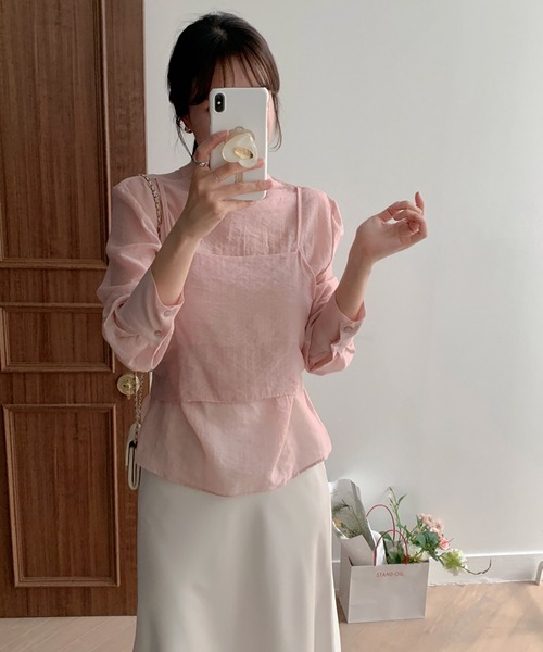 Doula Doula（ドゥーラドゥーラ）の「ビスチェドッキングハイネックシアーブラウス（シャツ/ブラウス・レディース・グレー/ピンク・FREE）」の15枚目の写真