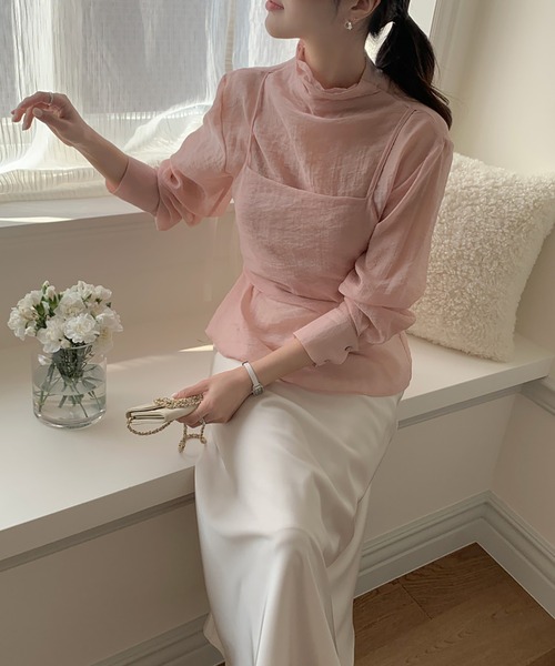 Doula Doula（ドゥーラドゥーラ）の「ビスチェドッキングハイネックシアーブラウス（シャツ/ブラウス・レディース・グレー/ピンク・FREE）」の17枚目の写真