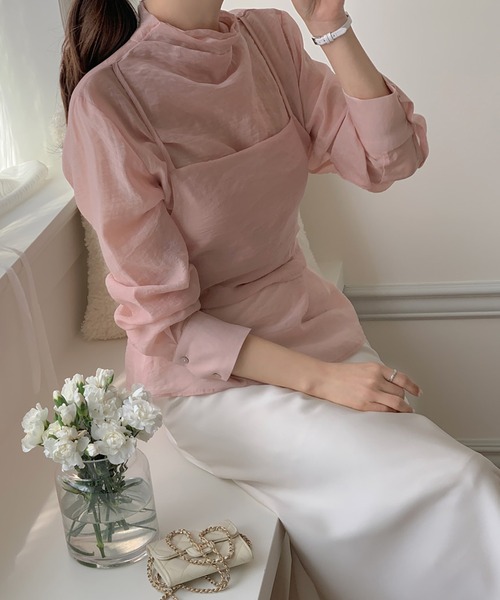 Doula Doula（ドゥーラドゥーラ）の「ビスチェドッキングハイネックシアーブラウス（シャツ/ブラウス・レディース・グレー/ピンク・FREE）」の18枚目の写真