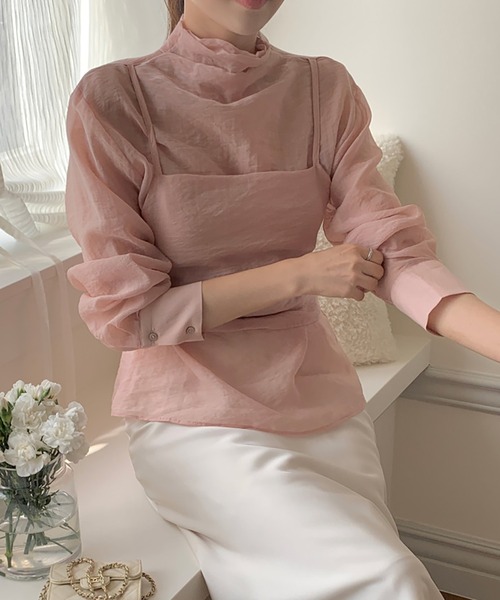 Doula Doula（ドゥーラドゥーラ）の「ビスチェドッキングハイネックシアーブラウス（シャツ/ブラウス・レディース・グレー/ピンク・FREE）」の19枚目の写真