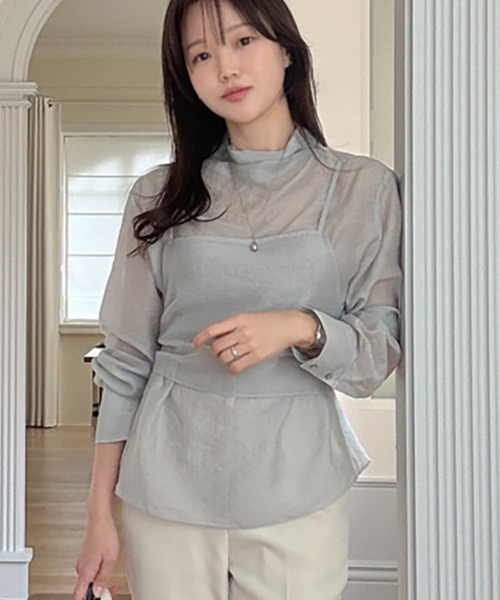 Doula Doula（ドゥーラドゥーラ）の「ビスチェドッキングハイネックシアーブラウス（シャツ/ブラウス・レディース・グレー/ピンク・FREE）」の5枚目の写真