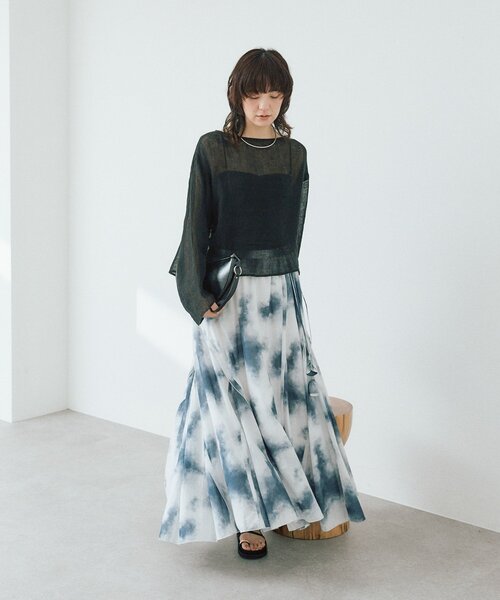 RIVE DROITE（リヴドロワ）の「予約【à Nice （ア ・ニース）】タイダイプリントギャザースカート（スカート・レディース・ネイビー/ベージュ・38/36）」の14枚目の写真