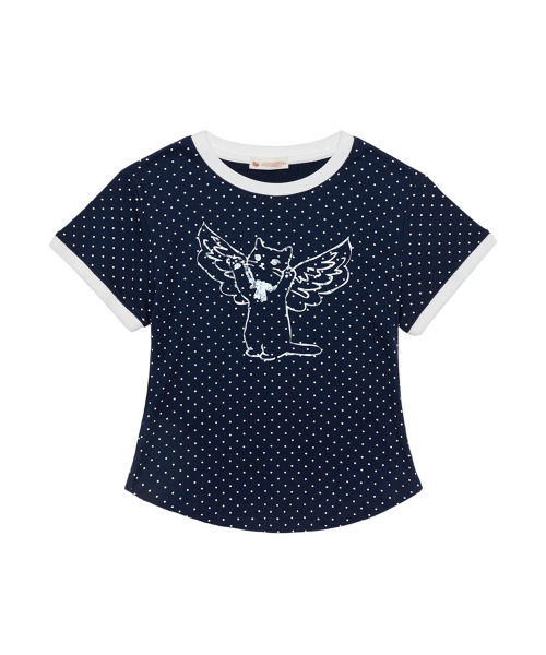 ROGIN N ROSIE(ロギンエンロージー)の「Angel Cat Dot Ringer T-shirt Navy(Tシャツ/カットソー・レディース・その他・FREE)」の3枚目の写真