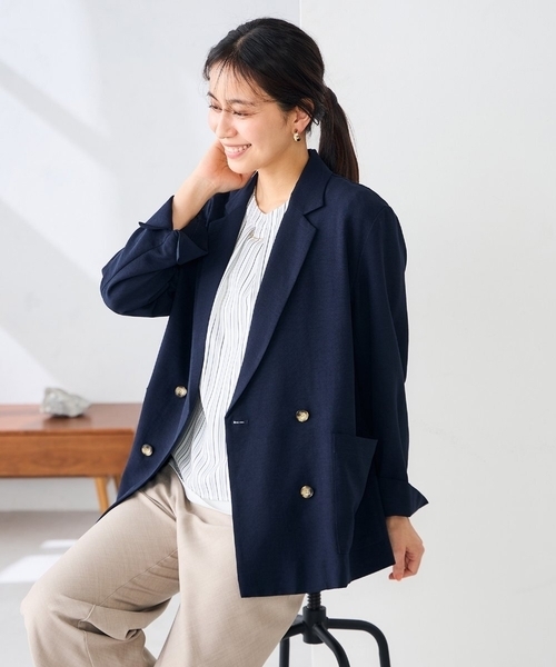 a.v.v(アーヴェヴェ)の「【接触冷感/UVカット】リネンライクダブルブレストジャケット【セットアップ対応/アンチピリング】(その他アウター・レディース・チャコールグレー/ネイビー/グレー系その他・38/36)」の12枚目の写真